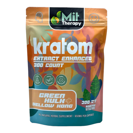 MIT Therapy Enhanced Kratom Capsules Green Hulk Yellow Kong